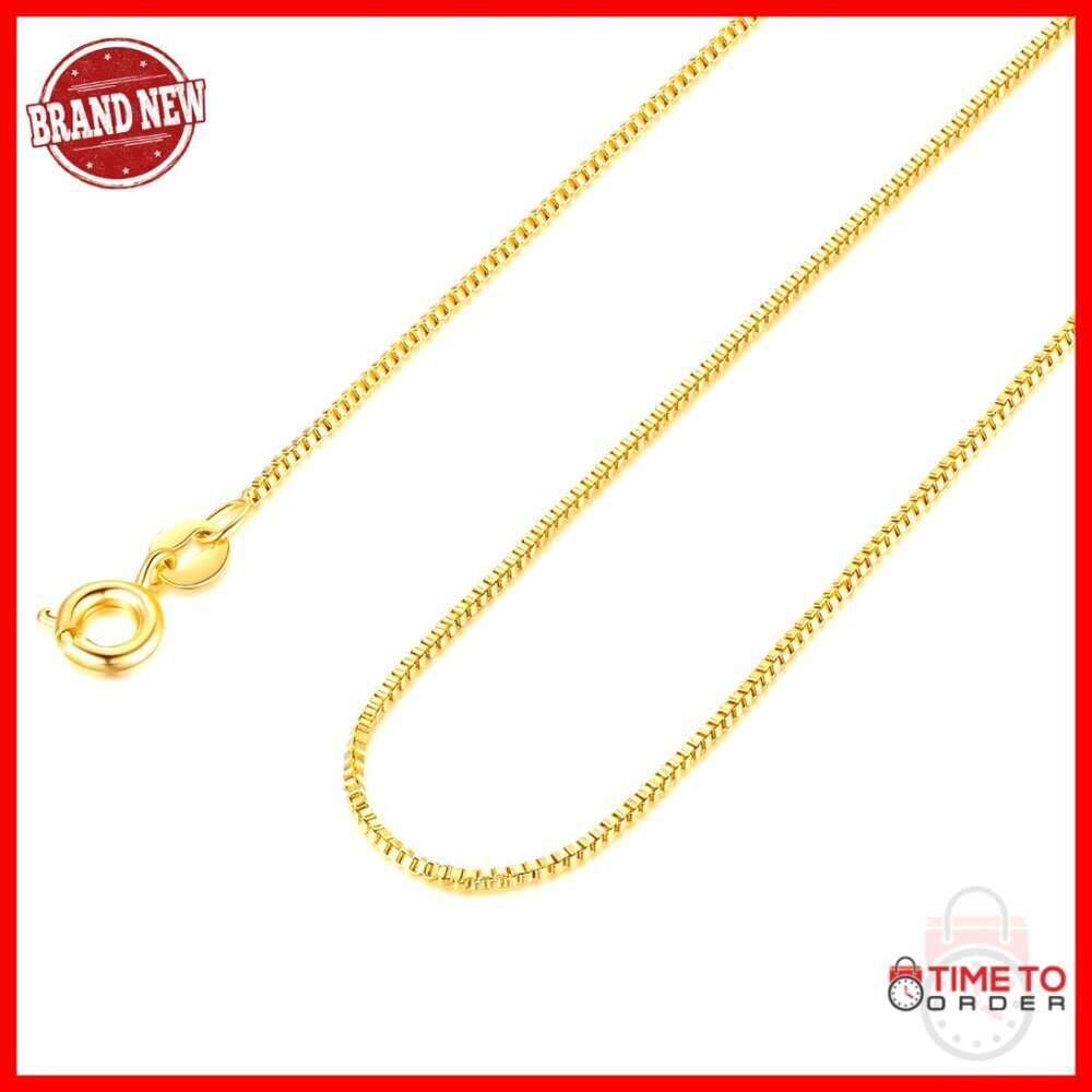 14K Gold Box Chain Necklace, 1-2mm Thin, 16-26 Inch Lengths, Lobster Clasp